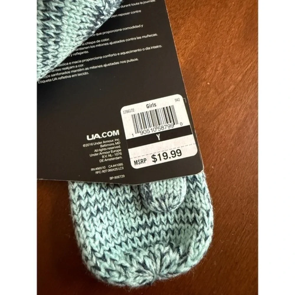 NEW Under Armour Mittens Girls OSFA Mittens Blue‎ Marled Reflective Sparkle